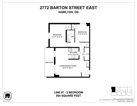 Floor plan for 2 beds, 1 bath, 873 sqft